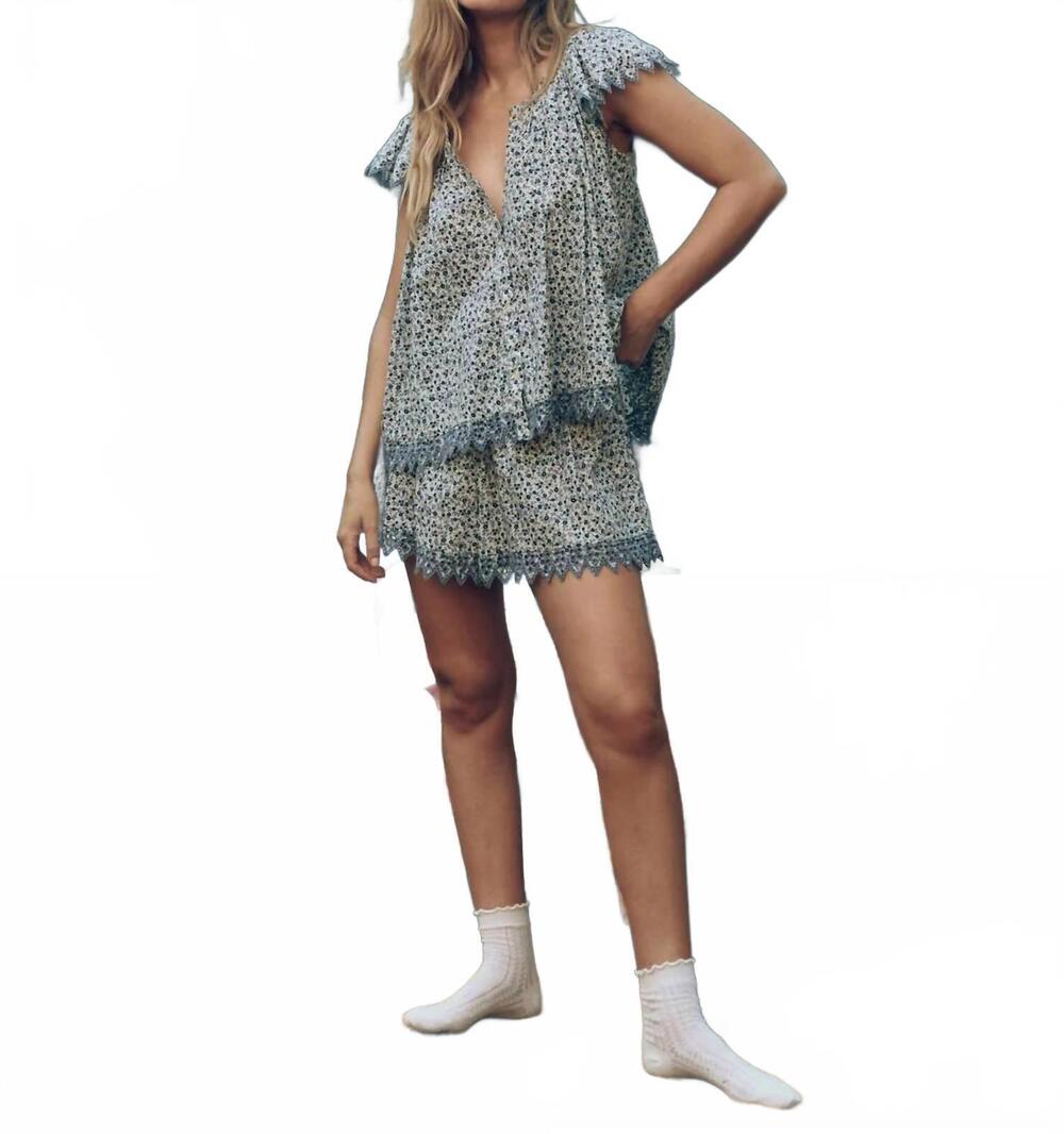 NEW THE GREAT. flutter sleeve eyelet top in bluebell ditsy
